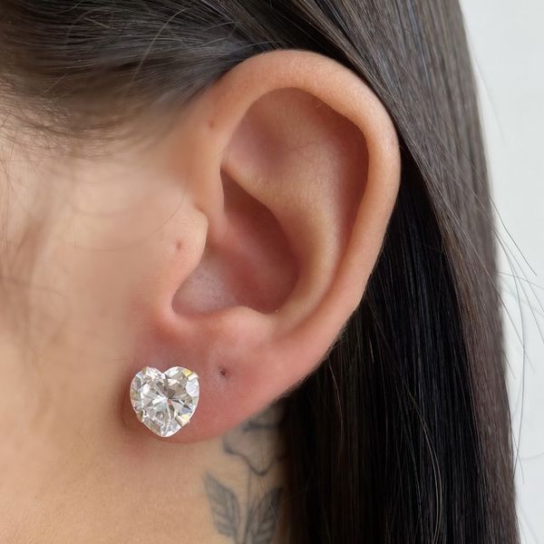 Brinco De Prata 925 Coração Zircônia De 10mm