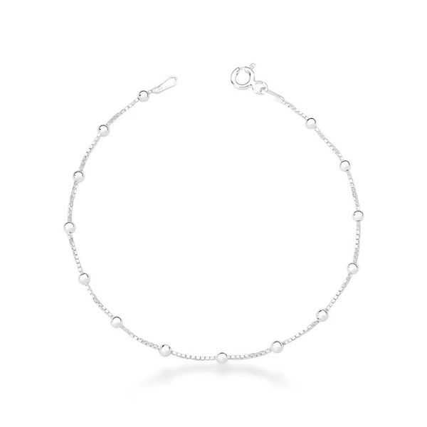 Tornozeleira De Prata 925 Veneziana Com Bolinhas De 2,5mm Com 26cm