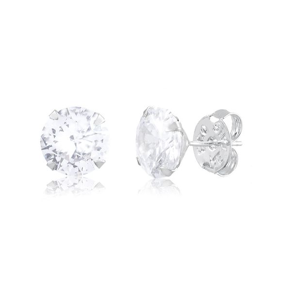 Brinco De Prata 925 Com Pedra De Zircônia De 10mm