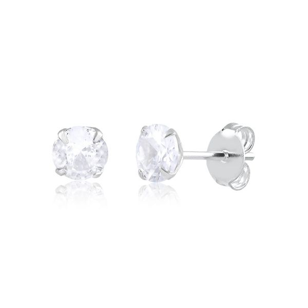 Brinco De Prata 925 Com Pedra De Zircônia De 5,0mm