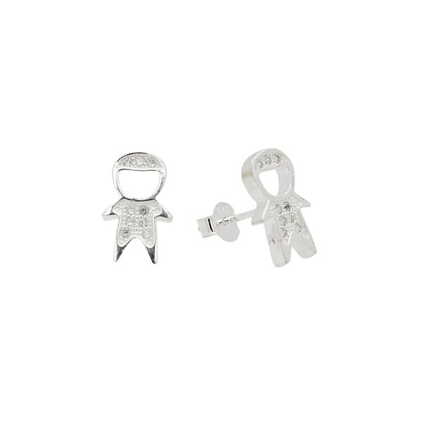 Brinco De Prata 925 Menino Com Zircônias