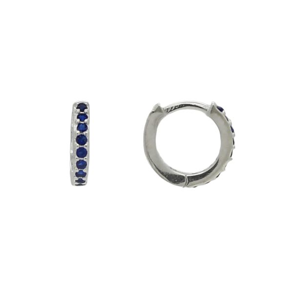 Brinco De Prata 925 Argola Com Detalhes Azuis P