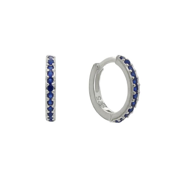 Brinco De Prata 925 Argola Com Detalhes Azuis M