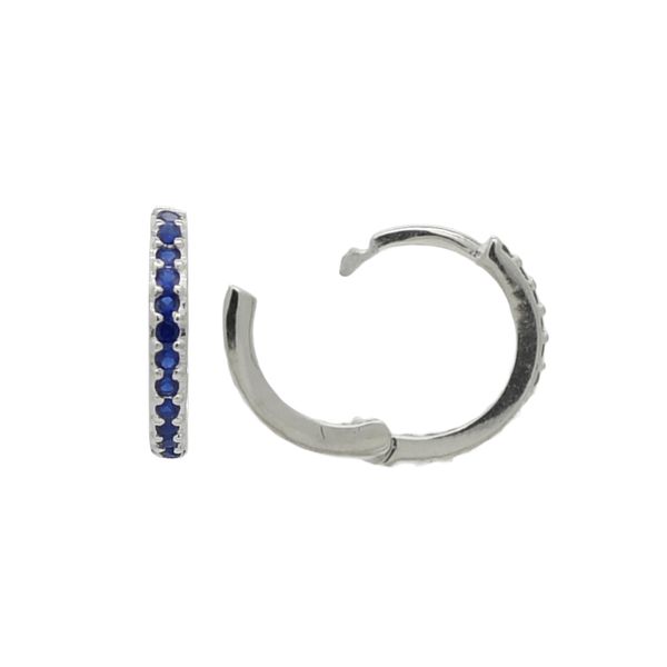 Brinco De Prata 925 Argola Com Detalhes Azuis M