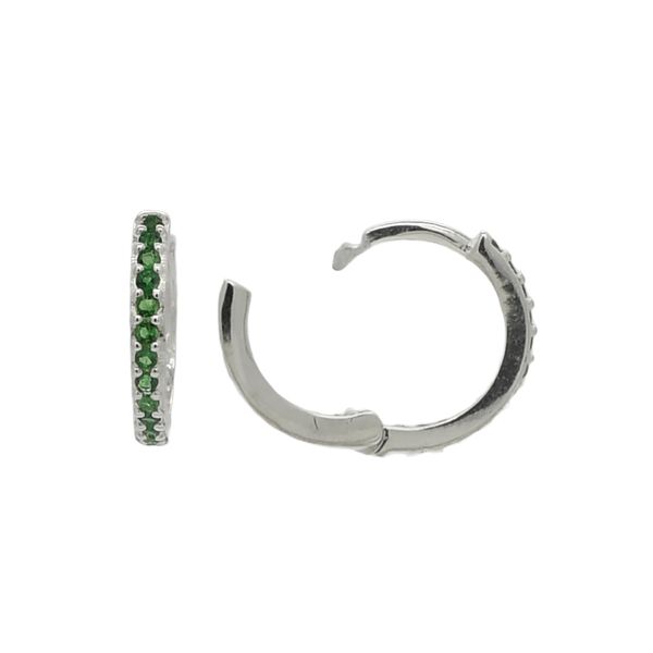 Brinco De Prata 925 Argola Com Detalhes Verdes M