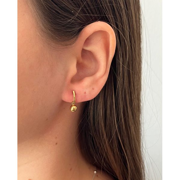 Brinco De Ouro 18k Meia lua com bolinha 5mm