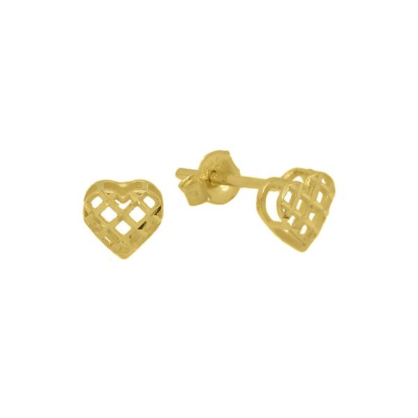 Brinco De Ouro 18k Coração Xadrez