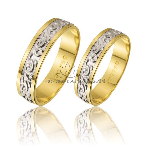 Par De Alianças Em Ouro 18k Amarelo e Branco Para Bodas De Prata