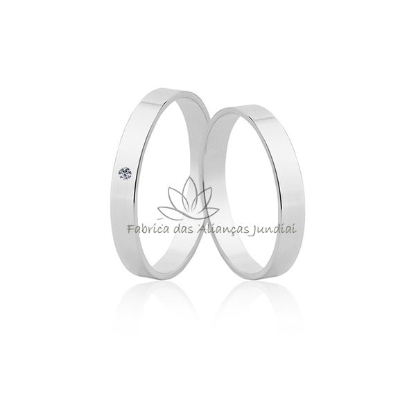 Aliança De Ouro Branco 18k Com Diamante