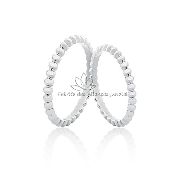 Aliança em Ouro Branco 18K com Bolinhas 