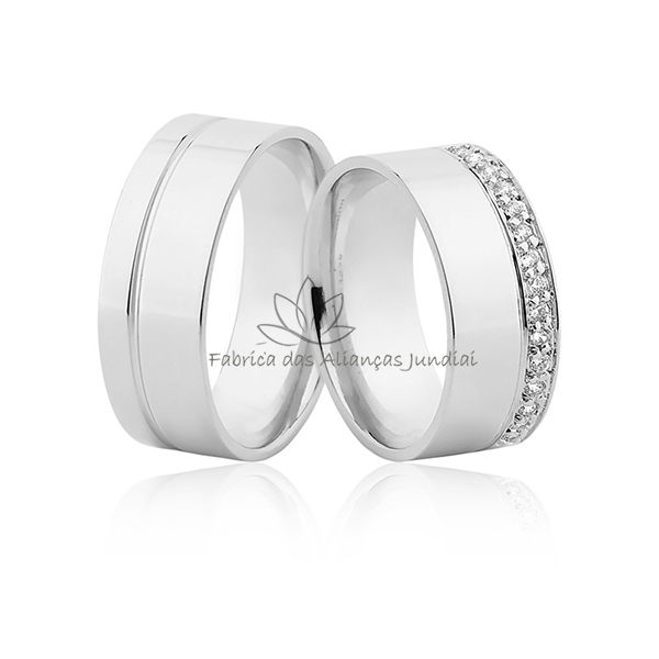 Aliança Em Ouro Branco 18k Com Diamantes Frete Grátis