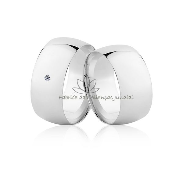 Par De Alianças Largas De Ouro Branco 18k Com Diamante