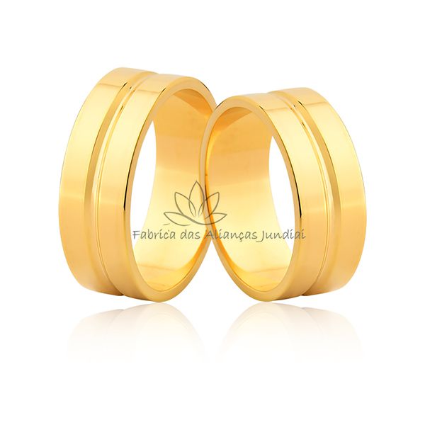 Par De Aliança Com Friso Central Em Ouro 18k