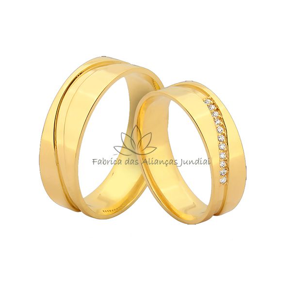 Aliança De Casamento Em Ouro 18k Com Diamantes