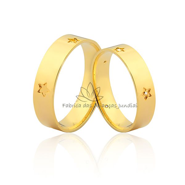 Aliança em Ouro 18K com Estrelas 