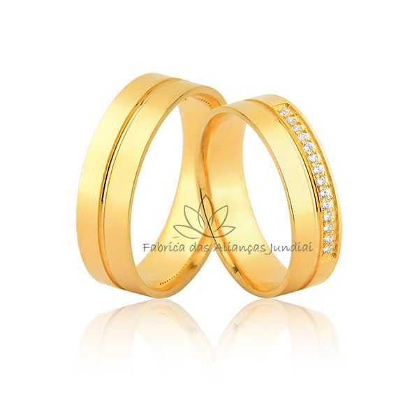 Aliança Em Ouro 10k Para Noivado e Casamento Com Zircônias