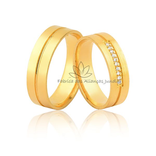 Aliança Para Noivado e Casamento Em Ouro 18k Com Diamantes