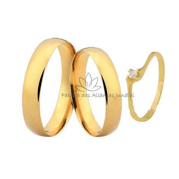 Alianças com Solitário para Noivado em Ouro 18K 