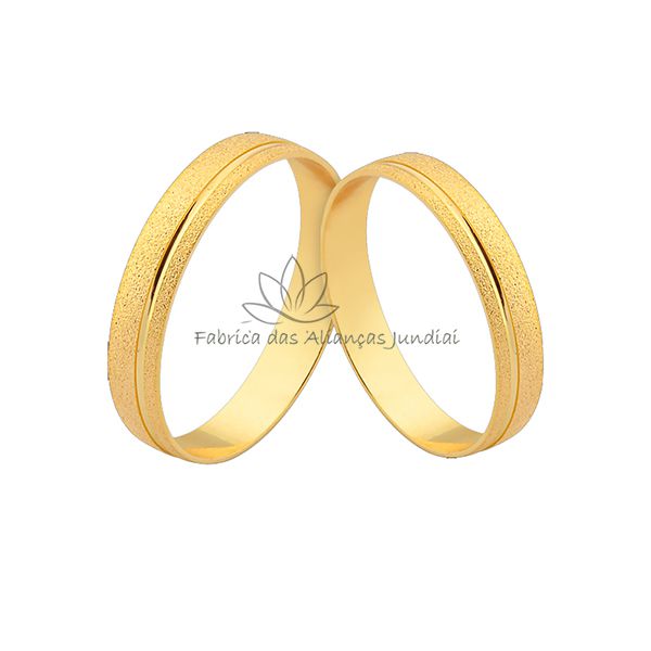 Aliança De Ouro 18k Com Friso Lateral