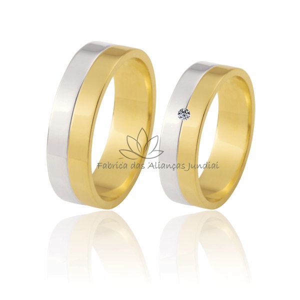 Aliança em Ouro com Diamante 18K 2 Cores