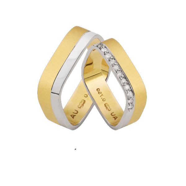 Alianças de Ouro Amarelo e Branco 18k Quadrada 