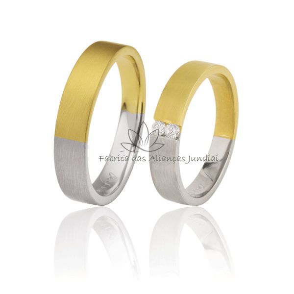 Par de Aliança em Ouro 18K Amarela e Branco