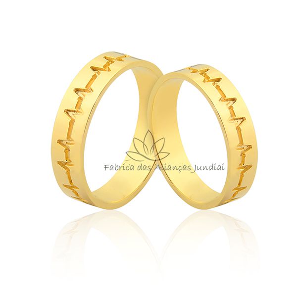 Aliança com Batimentos em Ouro 18K 
