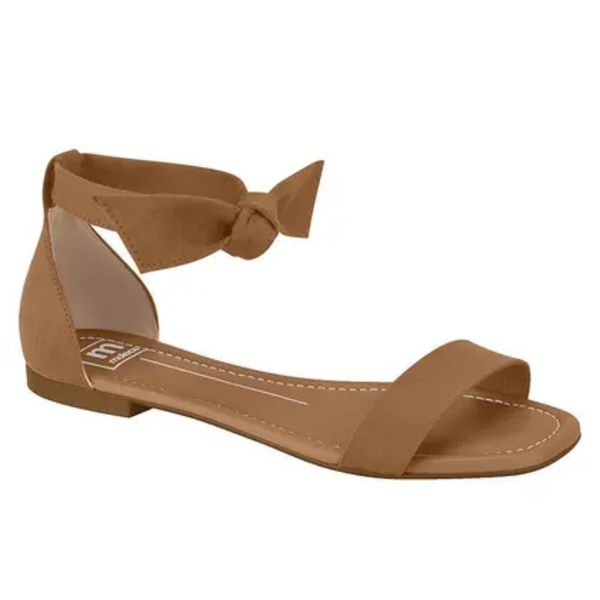 Sandália Moleca Rasteira Sola Baixa Conforto Laço Camel
