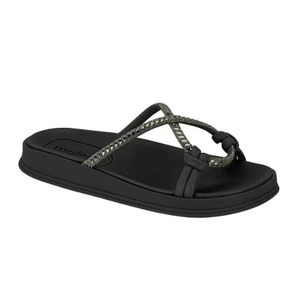 Chinelo Moleca Flat Tira Cristal Preto