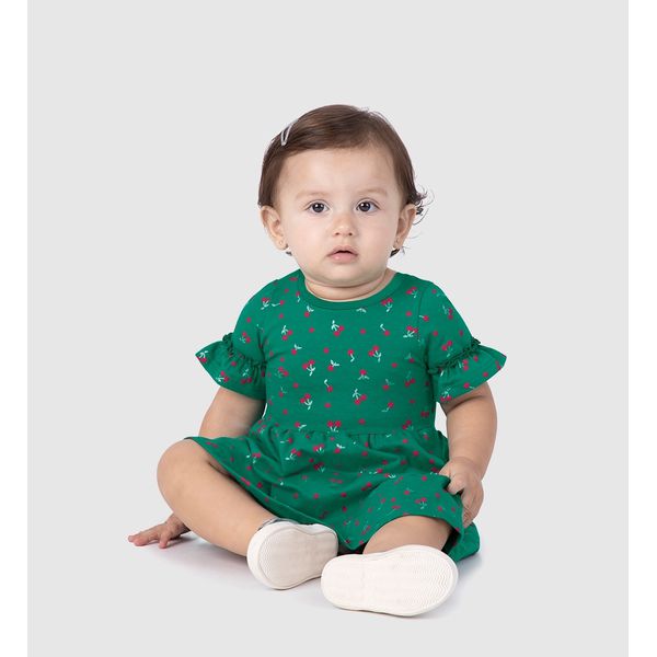 Vestido Infantil Manga Franzida Em Algodão Malwee Kids