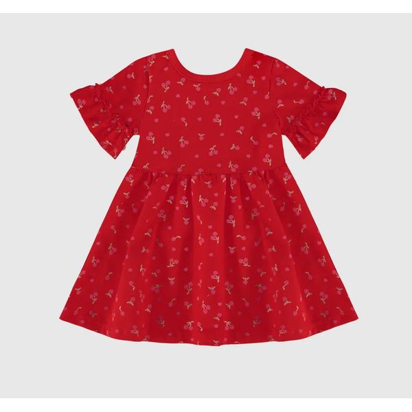 Vestido Infantil Manga Franzida Em Algodão Malwee Kids Vermelho