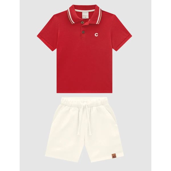 Conjunto Menino Bermuda Cadarço Frontal Em Viscolinho Texturizado - Carinhoso