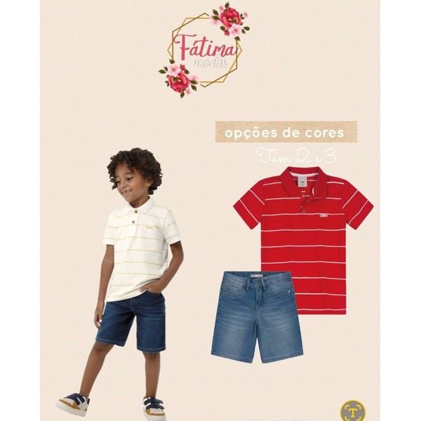 Conjunto Infantil Camisa Polo Manga Curta Bermuda Jeans Vermelho