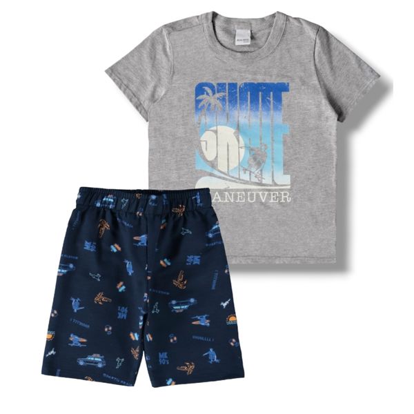 Conjunto Infantil Menino Camiseta e Bermuda Em Moletinho Malwee Kids Cinza