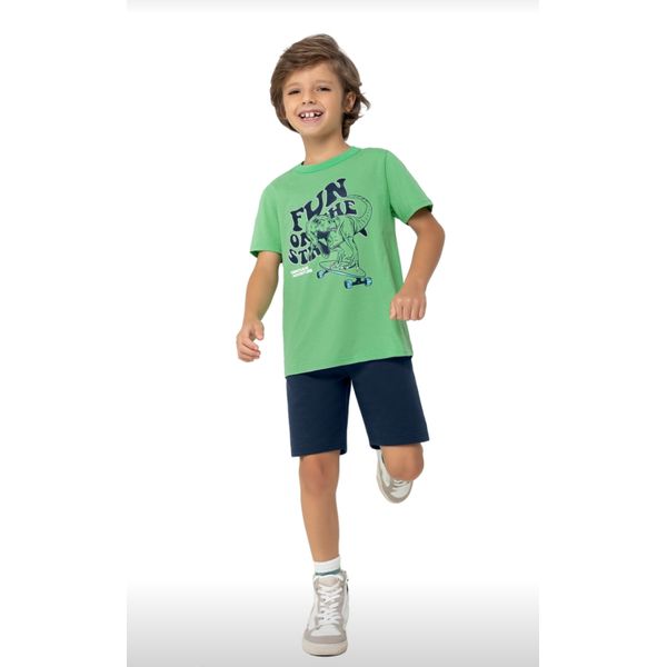 Conjunto Infantil Camiseta e Bermuda Moletinho Malwee Dino