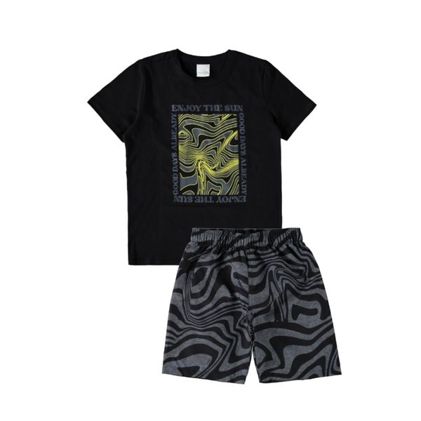Conjunto Infantil Menino Malwee De Camiseta E Bermuda Preto