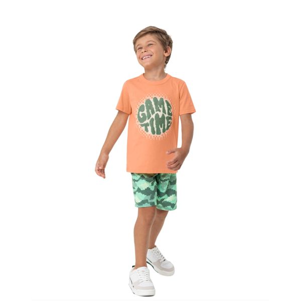 Conjunto Infantil Menino Malwee De Camiseta E Bermuda Laranja