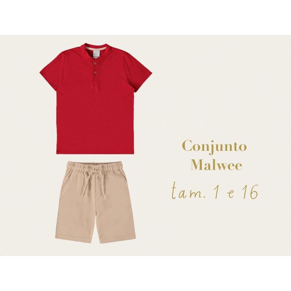CONJUNTO INFANTIL MENINO CAMISETA E BERMUDA EM MOLETINHO MALWEE KIDS VERMELHO