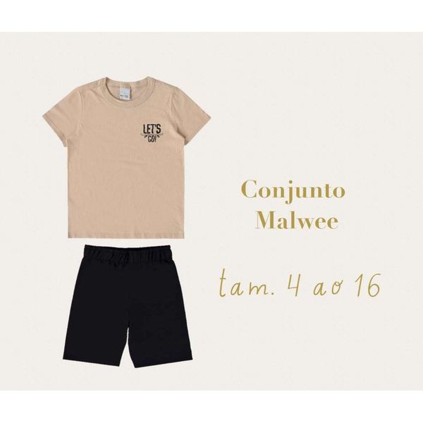 Conjunto Infantil Menino Camiseta e Bermuda Em Moletinho Malwee Kids Bege