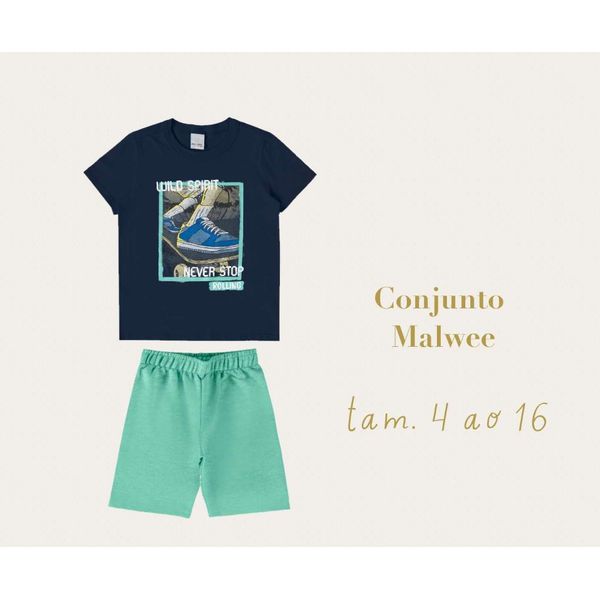 Conjunto Infantil Menino Camiseta e Bermuda Em Moletinho Malwee Kids Marinho