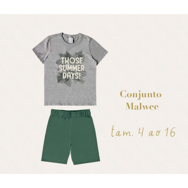 Conjunto Infantil Menino Camiseta e Bermuda Em Moletinho Malwee Kids cinza 
