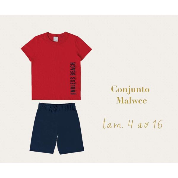Conjunto Infantil Menino Camiseta e Bermuda Em Moletinho Malwee Kids Vermelho