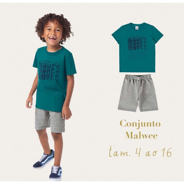 Conjunto Infantil Menino Camiseta e Bermuda Em Moletinho Malwee Kids