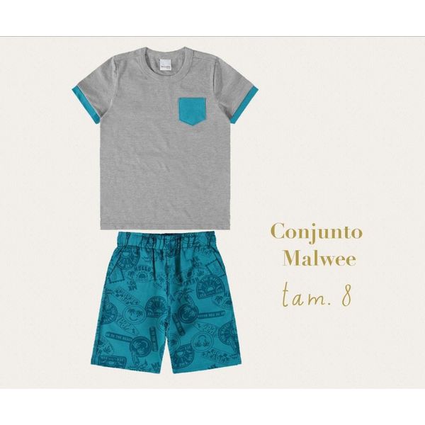 Conjunto Infantil Menino Camiseta e Bermuda Em Moletinho Malwee Kids Cinza 