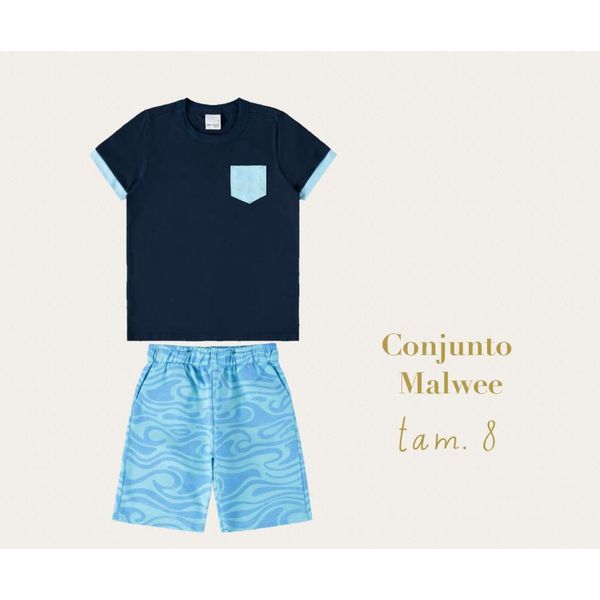 Conjunto Infantil Menino Camiseta e Bermuda Em Moletinho Malwee Kids Marinho