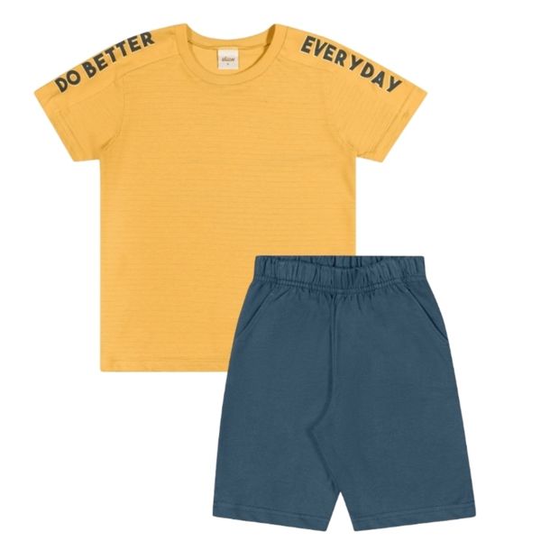 Conjunto Infantil Camiseta e Bermuda Moletinho Elian Amarelo