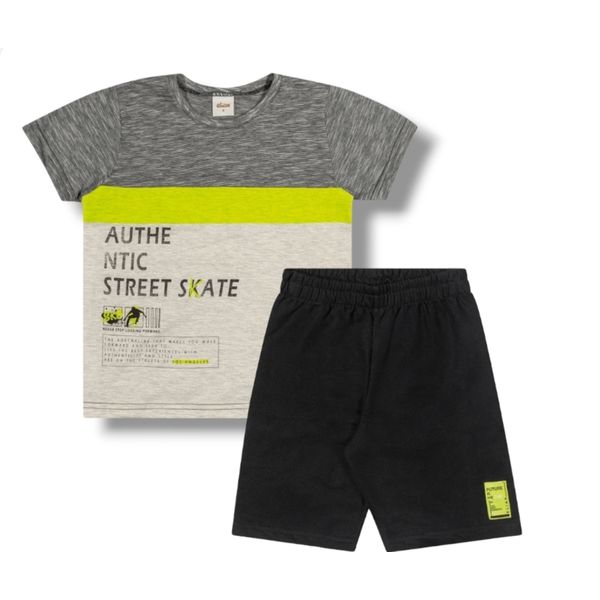 Conjunto Infantil Menino Camiseta e Bermuda Em Moletinho Elian