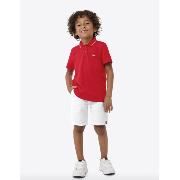 Conjunto Menino Camisa Polo Meia Malha e Jeans Com Elastano - Carinhoso -VERMELHO 