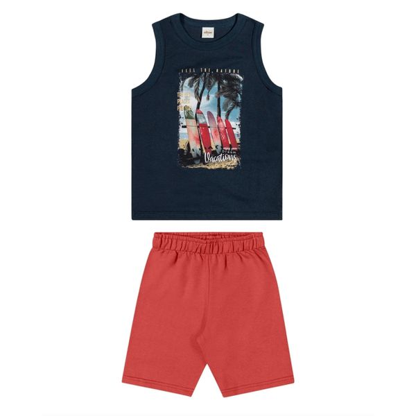 Conjunto Regata Meia Malha Bermuda em Moletom Elian Azul