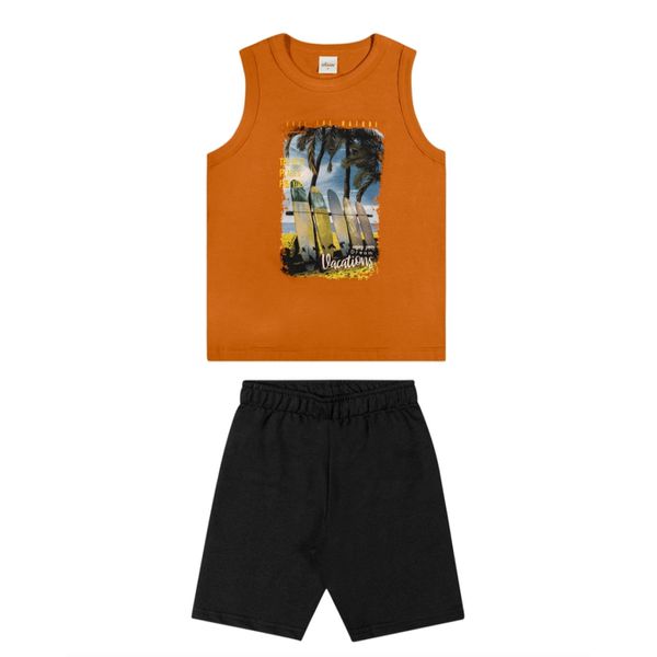 Conjunto Regata Meia Malha Bermuda em Moletom Elian Laranja 